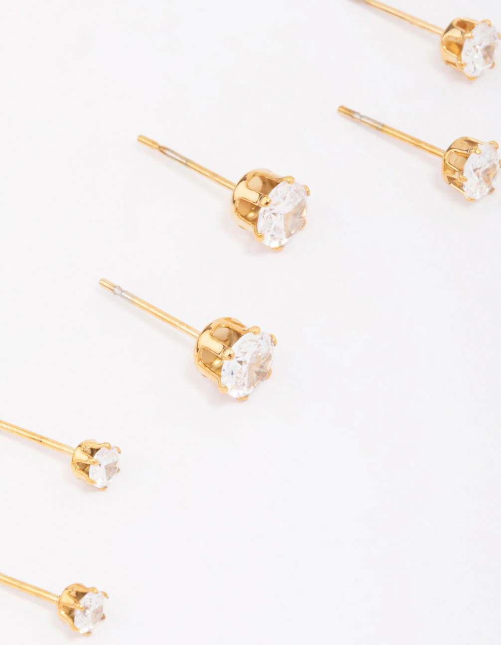 Gold Plated Surgical Steel Graduating Cubic Zirconia Stud Earring 3-Pack - Image 3