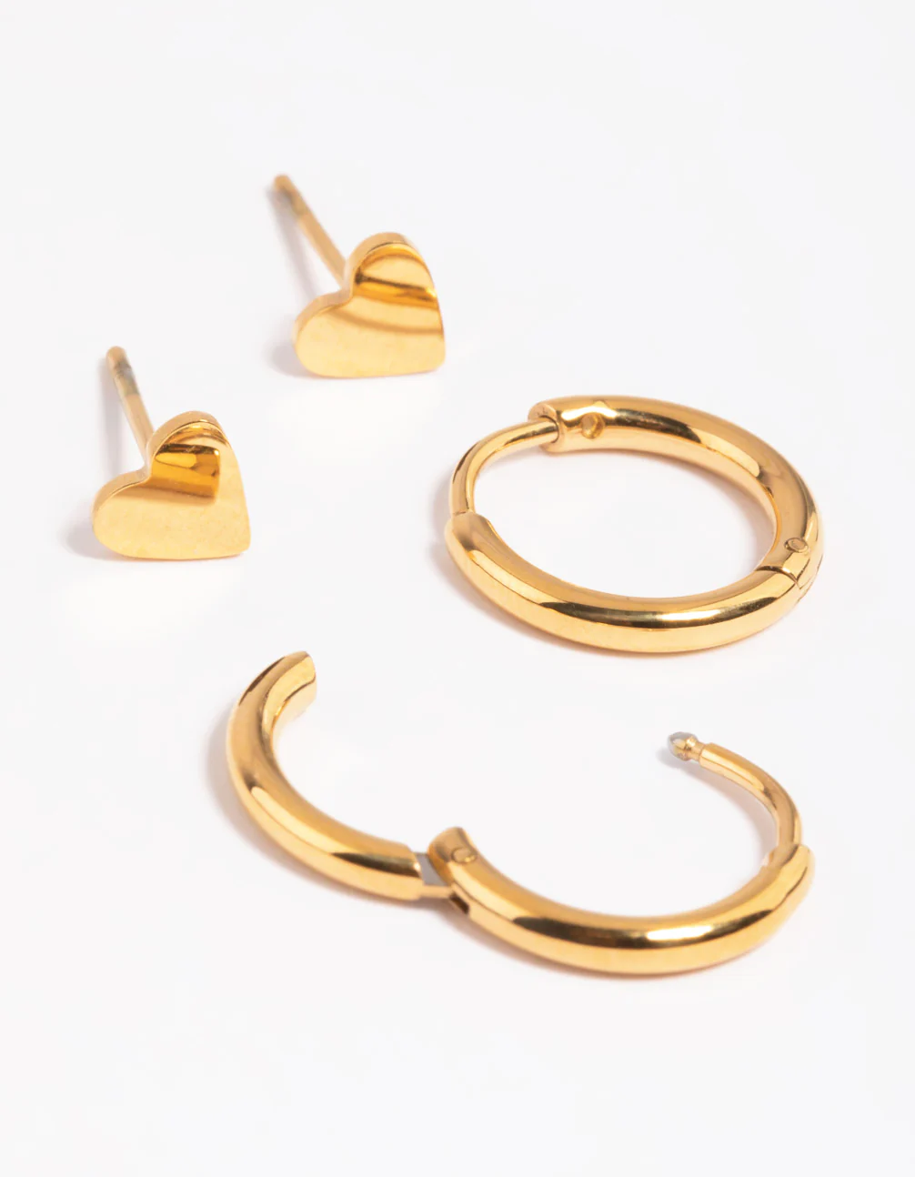 Gold Plated Surgical Steel Heart & Huggie Hoop Earrings 2-Pack - Image 3
