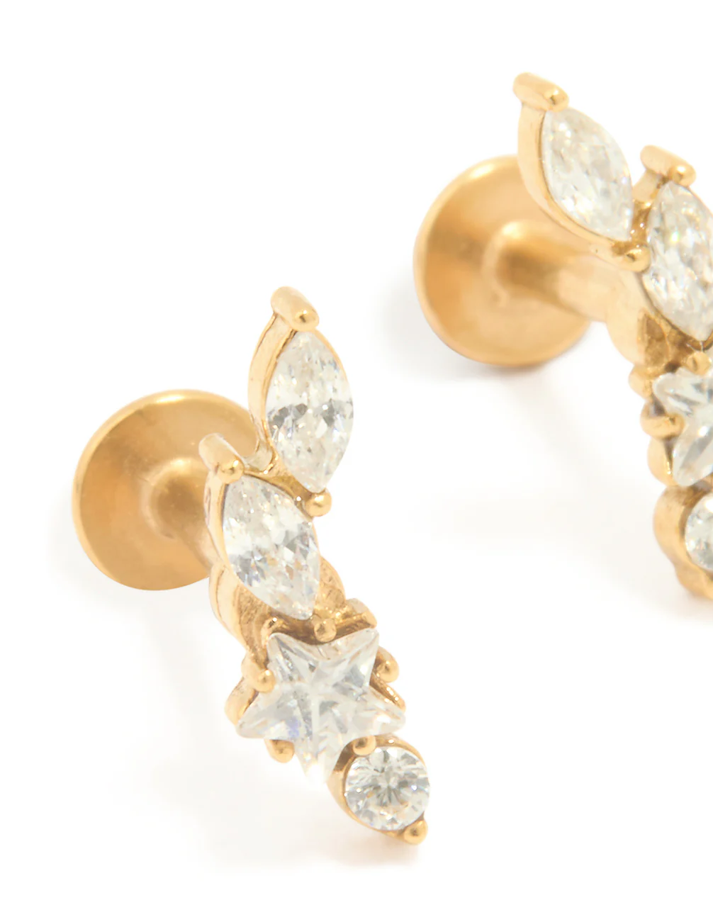 Gold Plated Surgical Steel Leaf Cubic Zirconia Flat Back Studs - Image 2