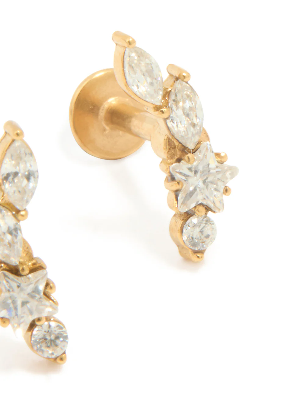 Gold Plated Surgical Steel Leaf Cubic Zirconia Flat Back Studs - Image 3