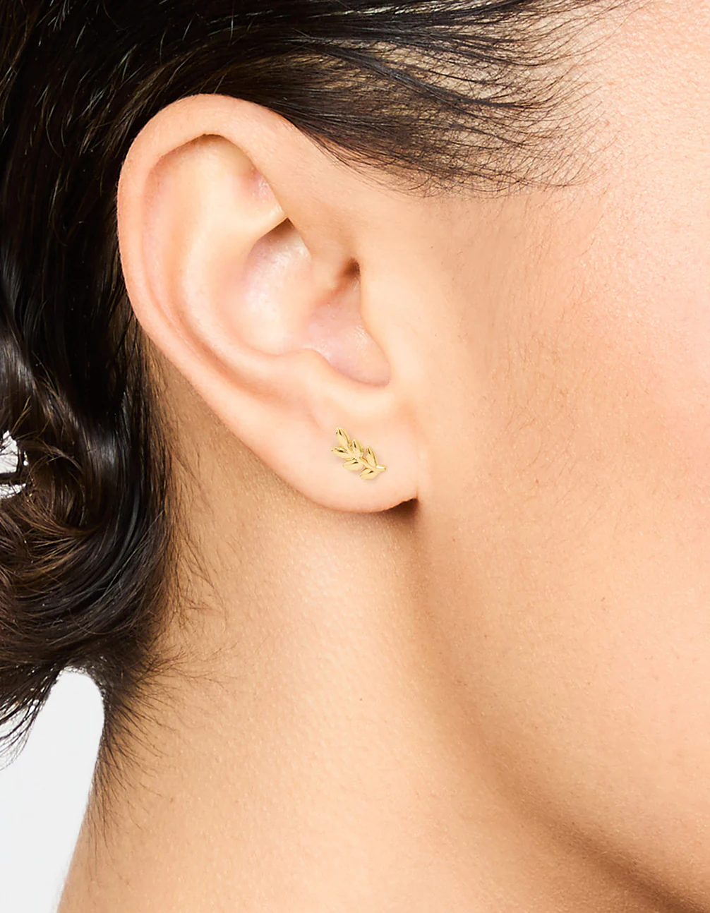 Gold Plated Surgical Steel Leaf Stud Earrings - Image 2