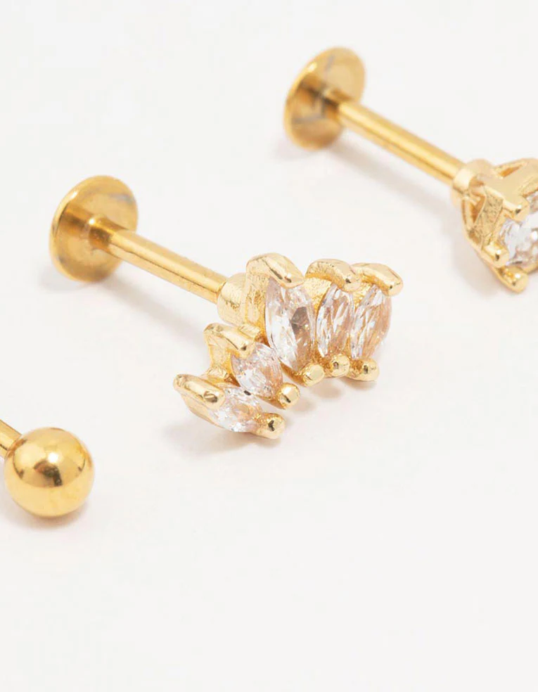Gold Plated Surgical Steel Marquise Ball Flat Back 3-Pack - Image 2