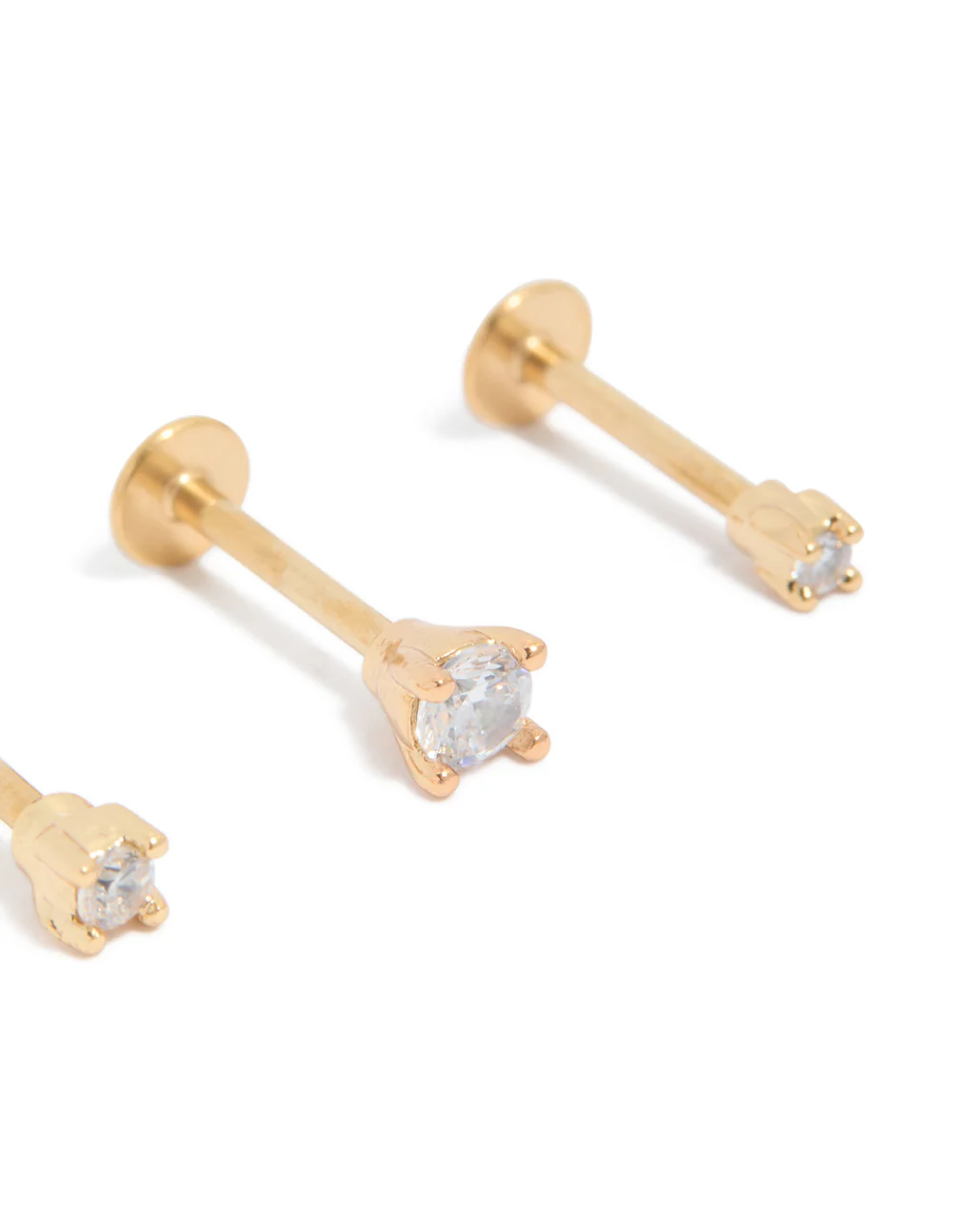 Gold Plated Surgical Steel Mixed Size Flat Back Studs 3-Pack - Image 2