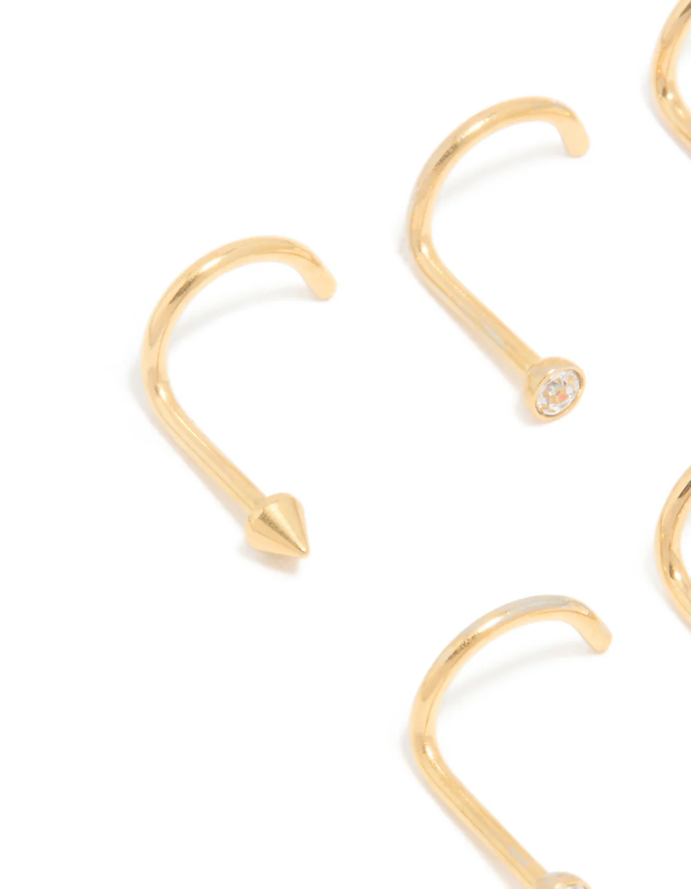 Gold Plated Surgical Steel Nose StudS 6-Pack - Image 2