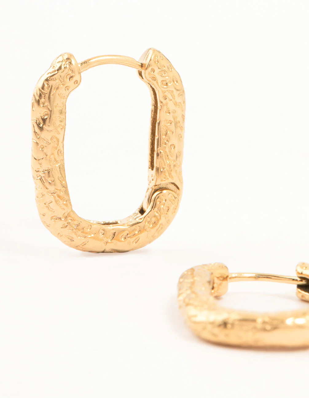 Gold Plated Surgical Steel Organic Rectangle Hoop Earrings - Image 2