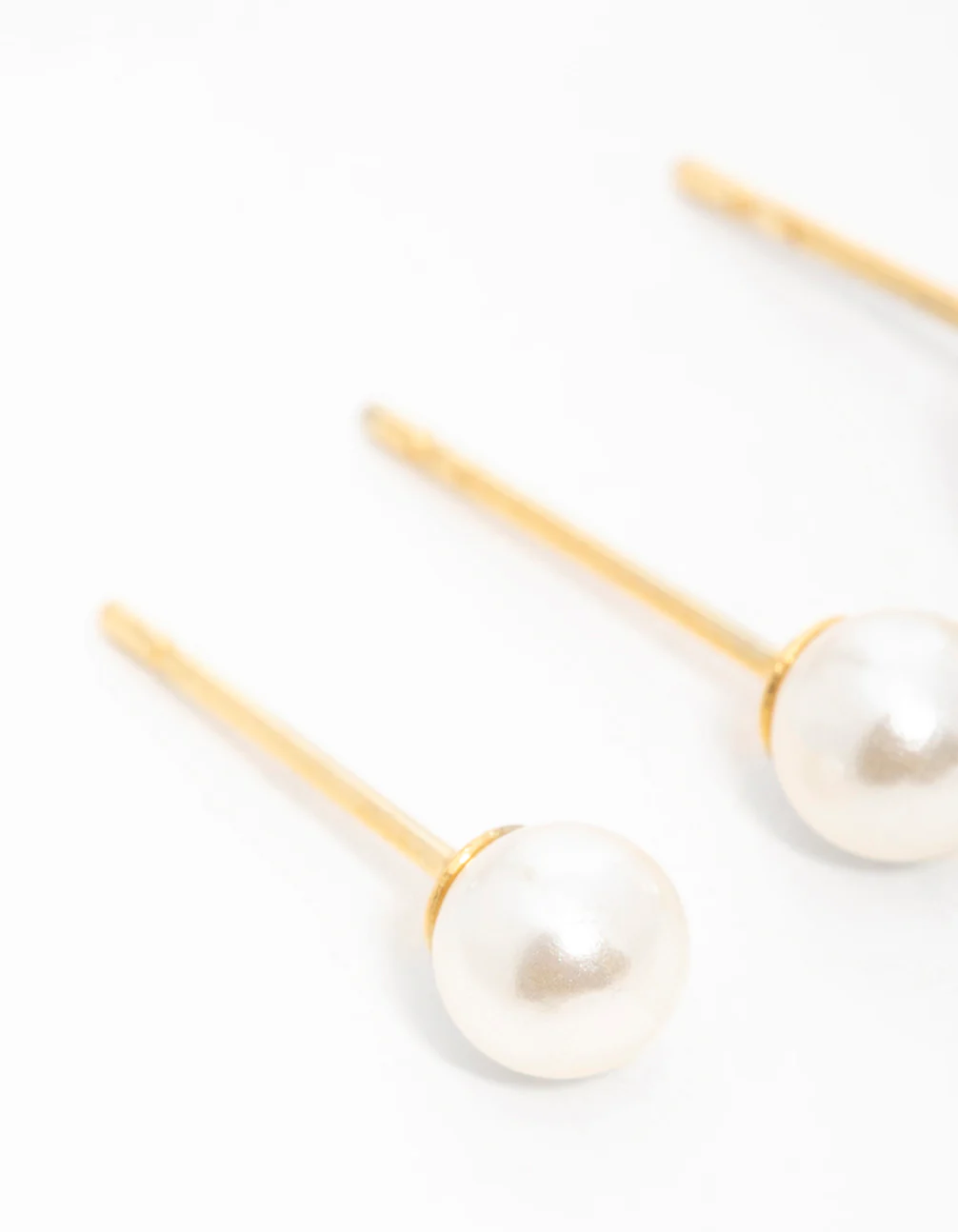 Gold Plated Surgical Steel Pearl Stud Earrings 2-Pack - Image 4