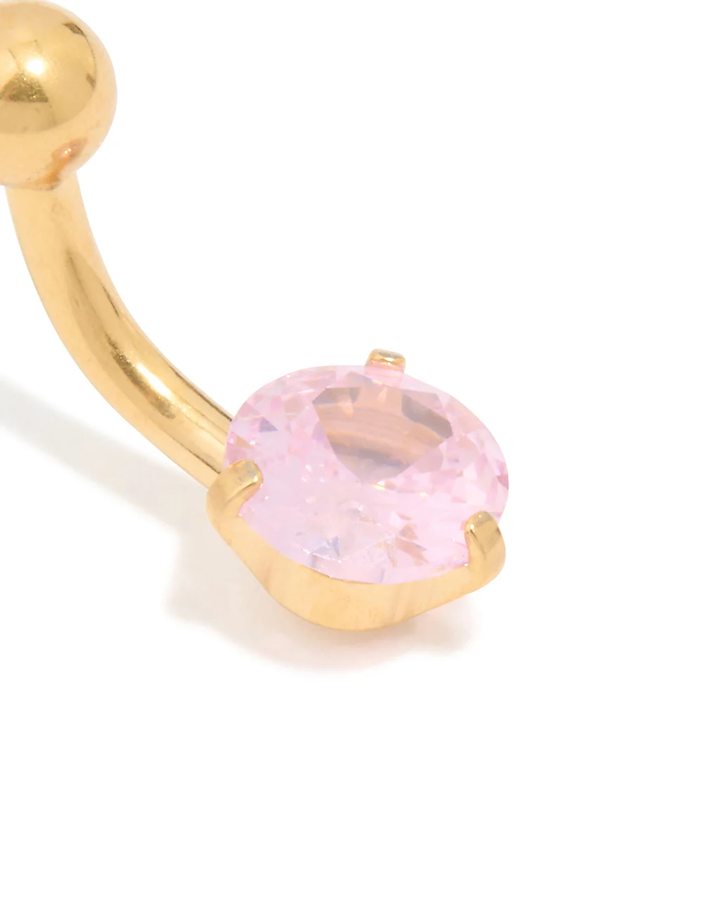 Gold Plated Surgical Steel Pink Cubic Zirconia Belly Bar - Image 2