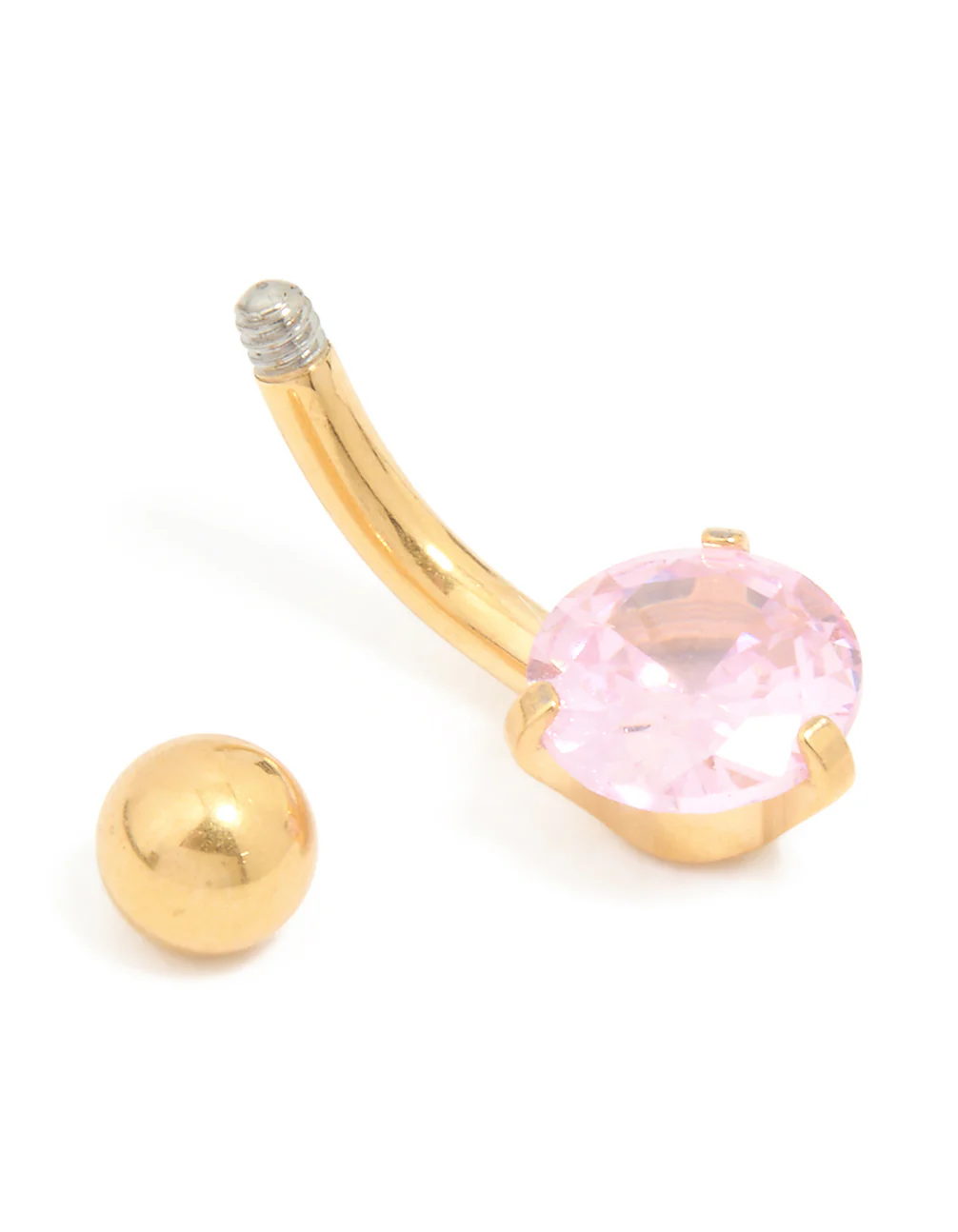 Gold Plated Surgical Steel Pink Cubic Zirconia Belly Bar - Image 3