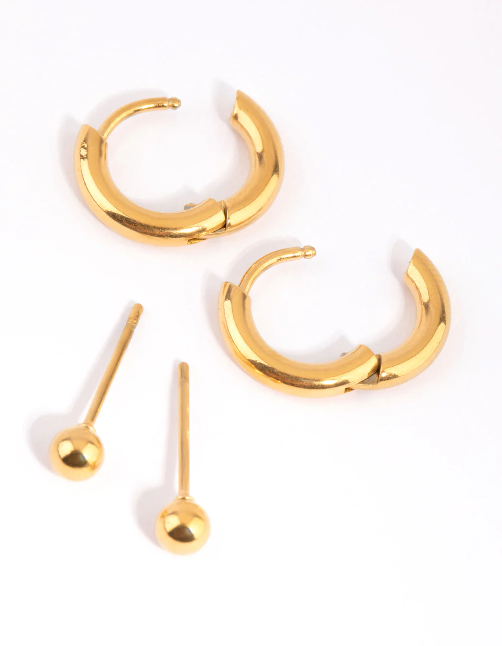 Gold Plated Surgical Steel Plain Stud & Huggie Hoop Earrings 2-Pack - Image 2