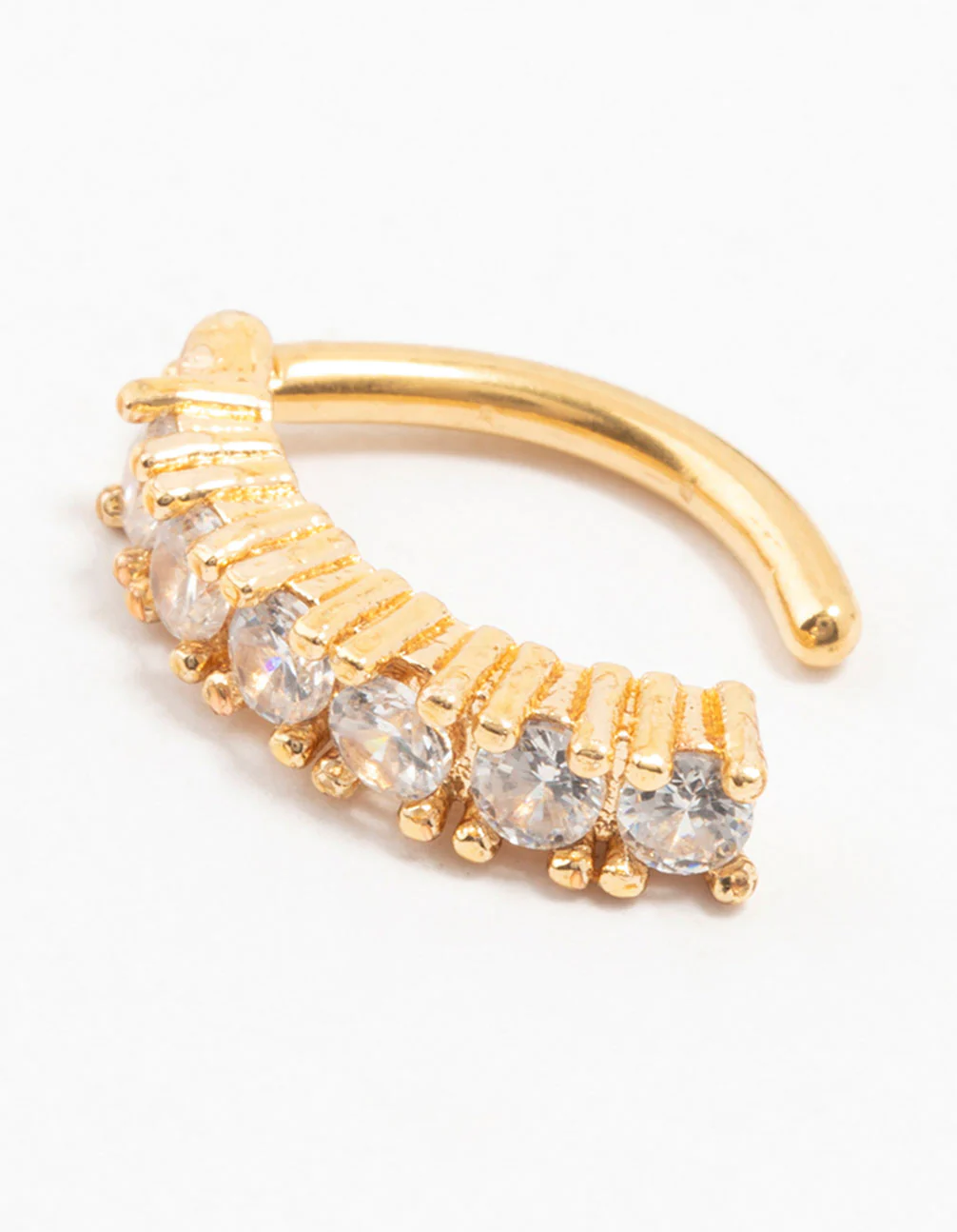 Gold Plated Surgical Steel Round Cubic Zirconia Curved Belly Ring - Image 2
