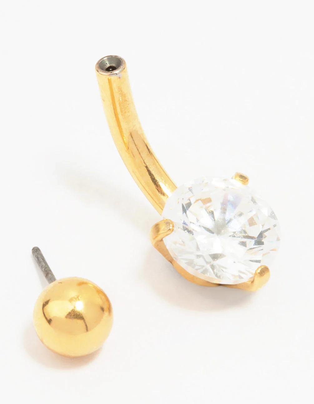 Gold Plated Surgical Steel Round Cubic Zirconia Mini Threadless Belly Bar - Image 2