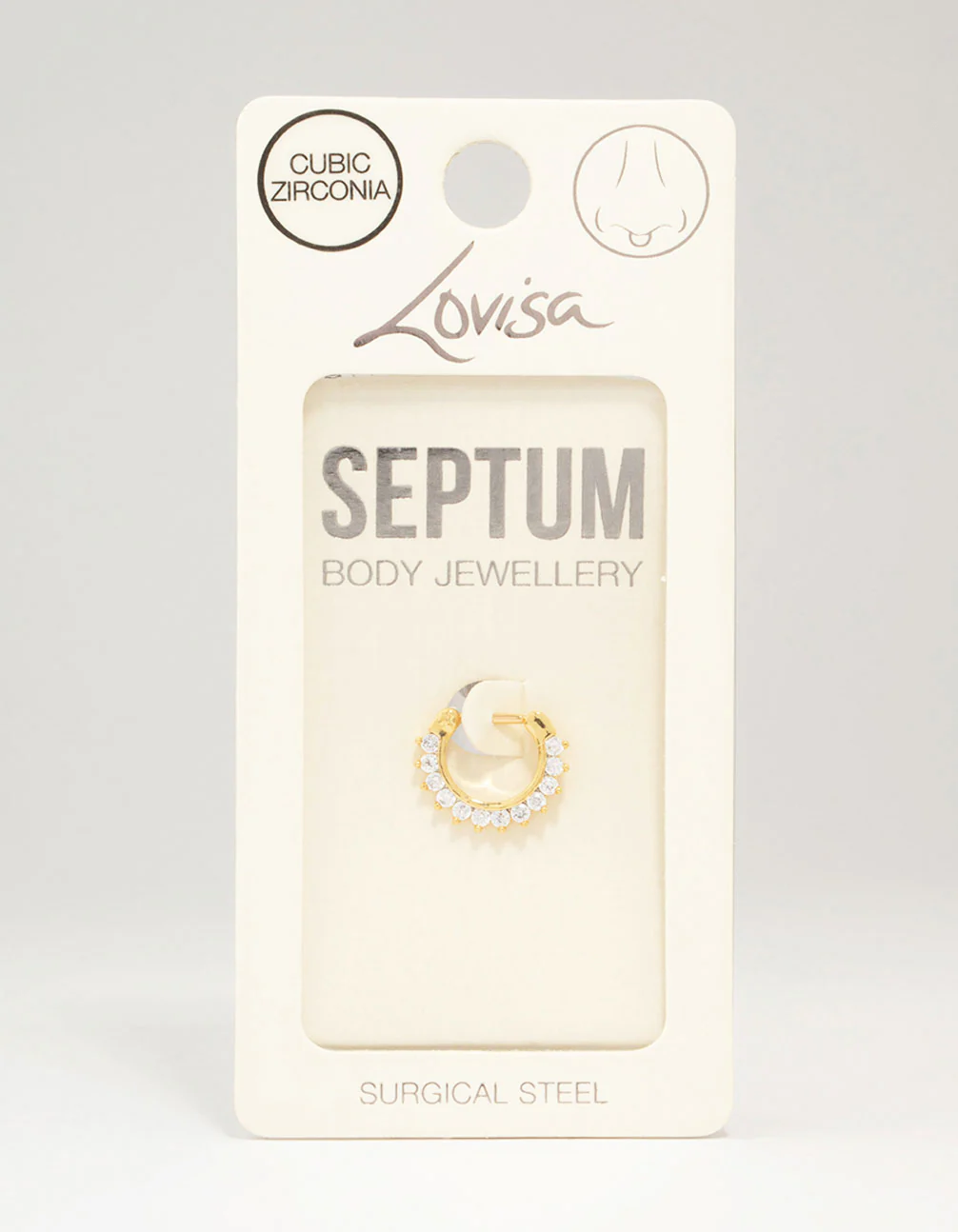 Gold Plated Surgical Steel Round Cubic Zirconia Septum Piercing - Image 2