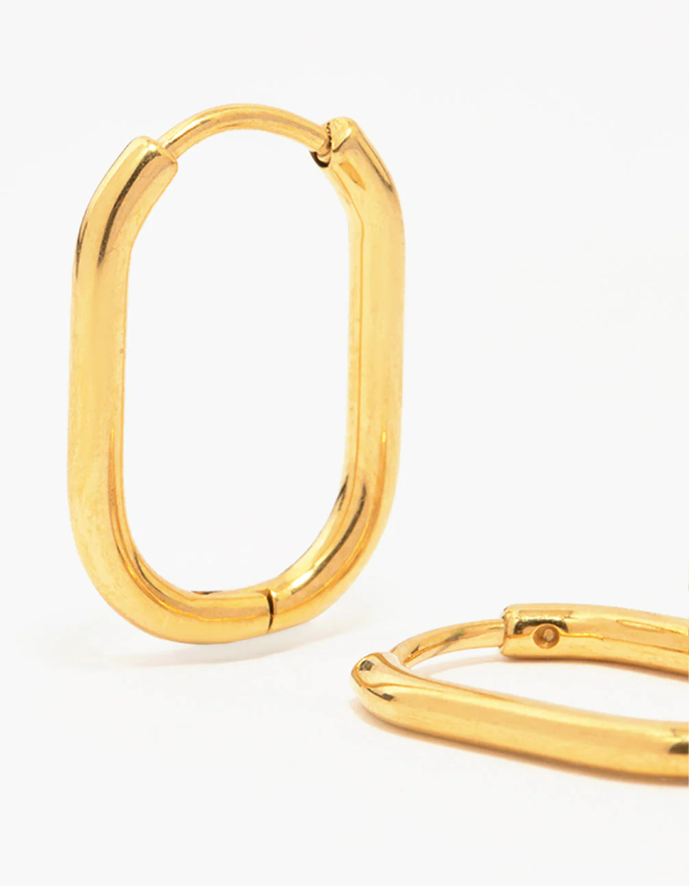 Gold Plated Surgical Steel Rounded Rectangular Hoop Earrings - Image 2