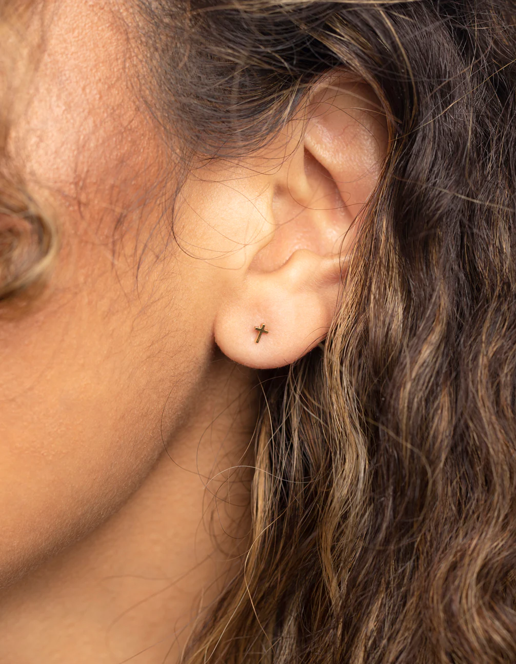 Gold Plated Surgical Steel Small Cross Stud Earrings - Image 5
