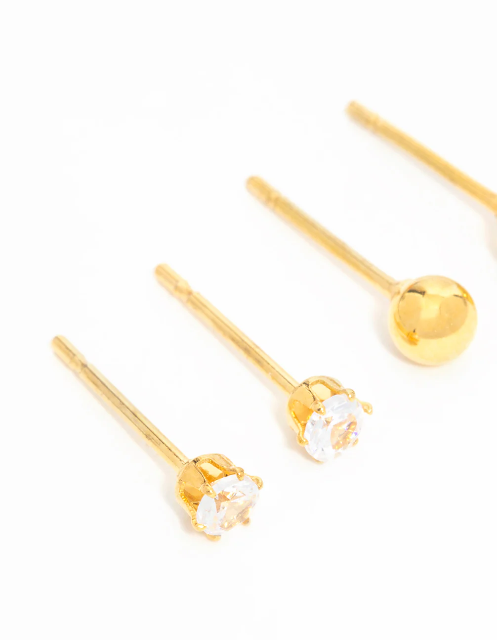 Gold Plated Surgical Steel Small Pearl & Cubic Zirconia Stud Earrings 3-Pack - Image 4