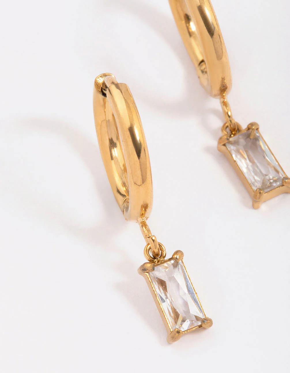 Gold Plated Surgical Steel Square Cubic Zirconia Hoop Earrings - Image 2