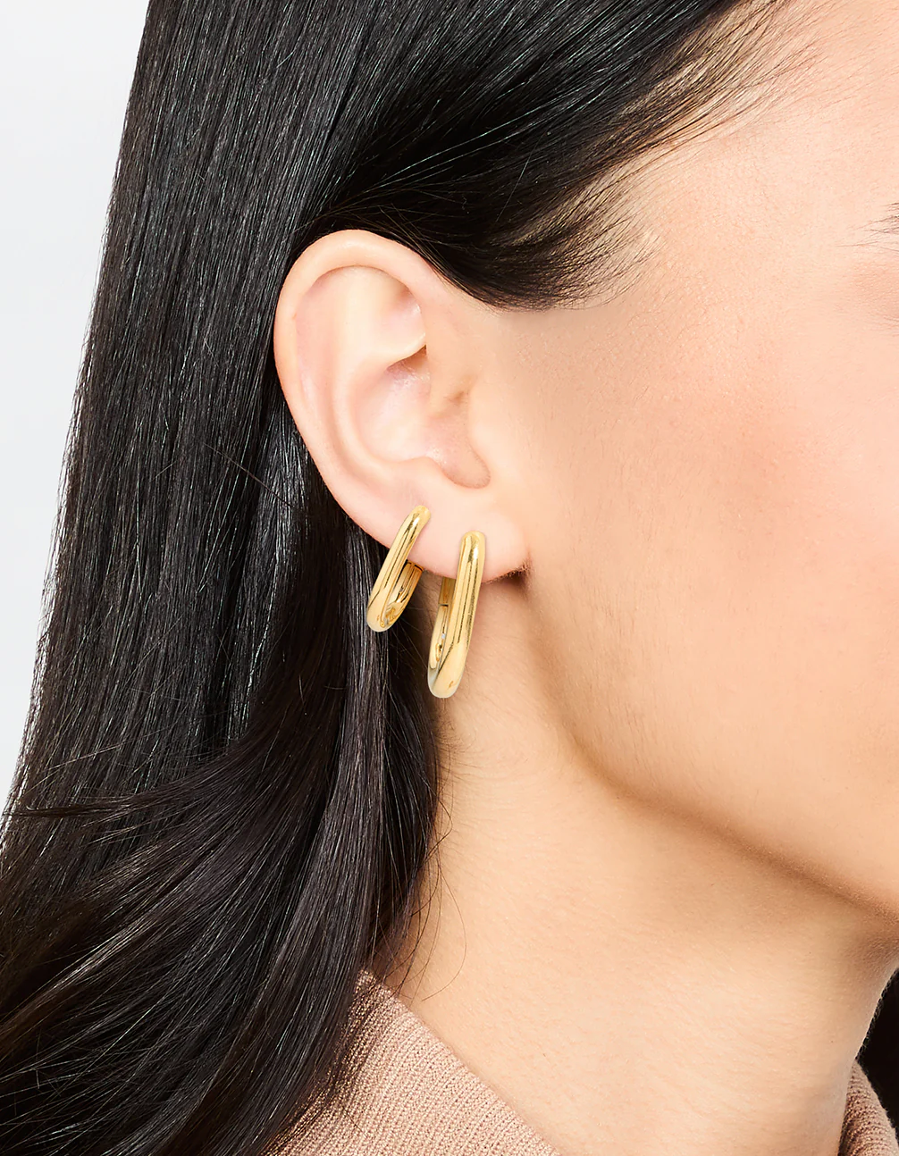 Waterproof Gold Plated Stainless Steel Square Oval Hoop Earrings 2-Pack - Image 2