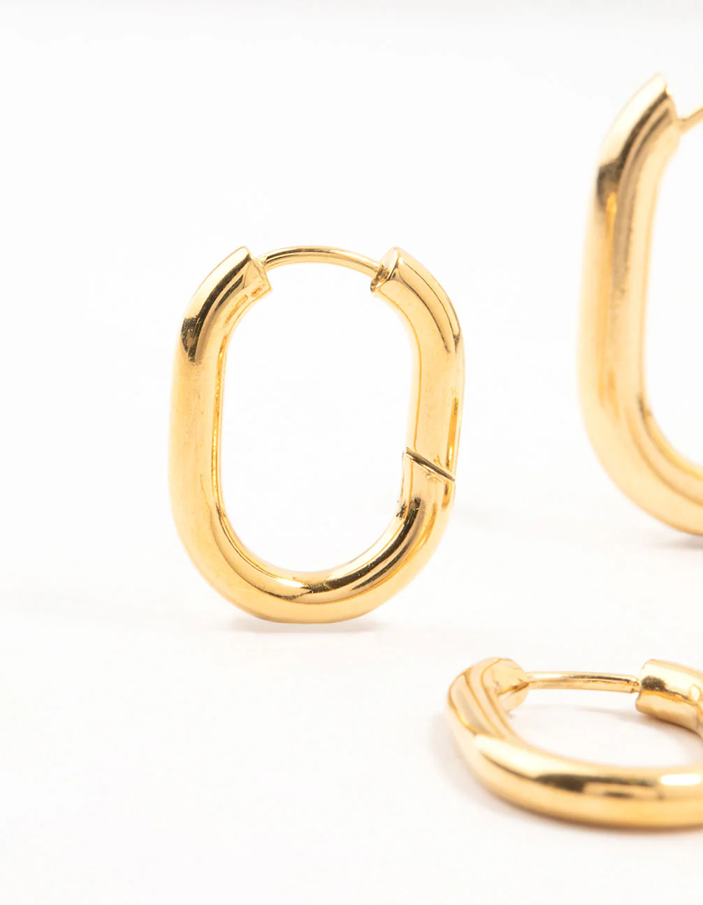 Waterproof Gold Plated Stainless Steel Square Oval Hoop Earrings 2-Pack - Image 4