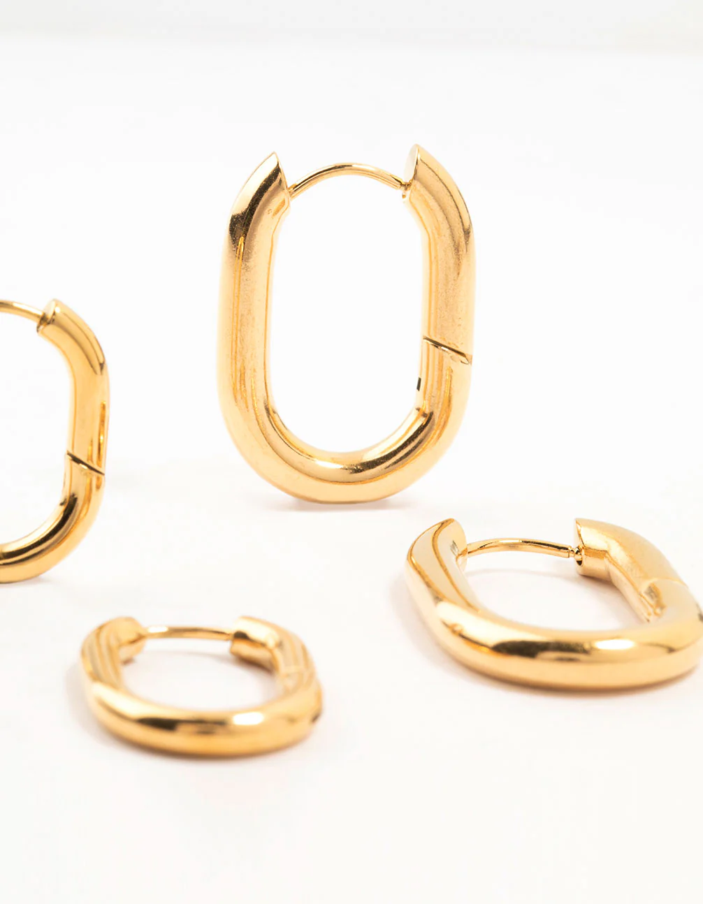 Waterproof Gold Plated Stainless Steel Square Oval Hoop Earrings 2-Pack - Image 5
