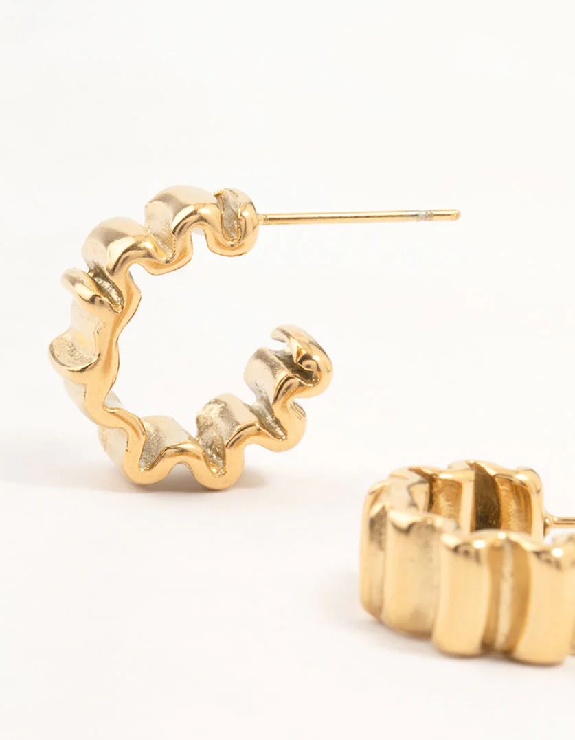 Gold Plated Surgical Steel Squiggle Hoop Earrings - Image 2