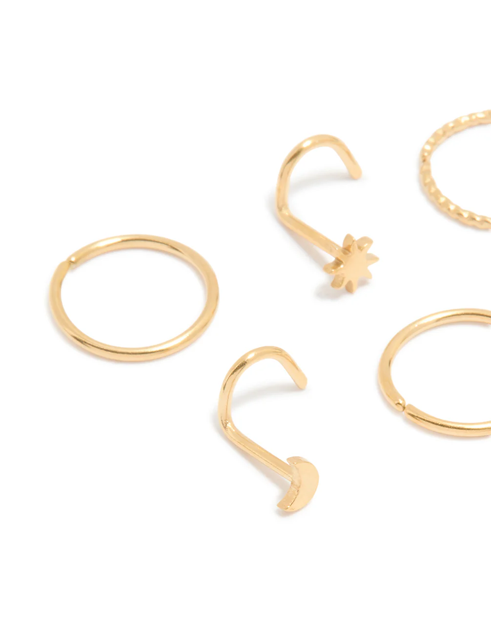 Gold Plated Surgical Steel Star & Moon Nose Piercings 6-Pack - Image 3