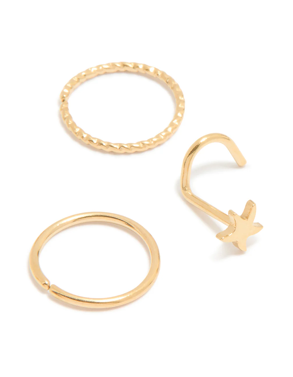 Gold Plated Surgical Steel Star & Moon Nose Piercings 6-Pack - Image 4
