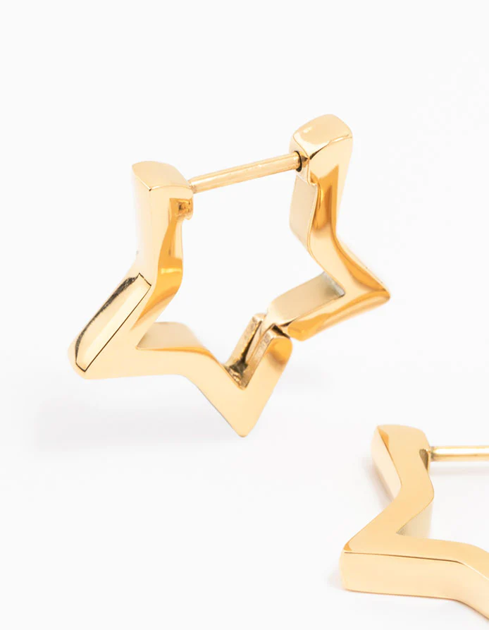 Gold Plated Surgical Steel Star Outline Huggie Earrings - Image 2