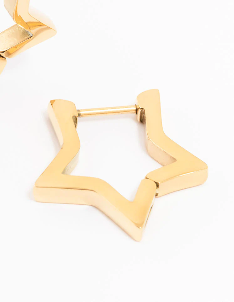 Gold Plated Surgical Steel Star Outline Huggie Earrings - Image 3