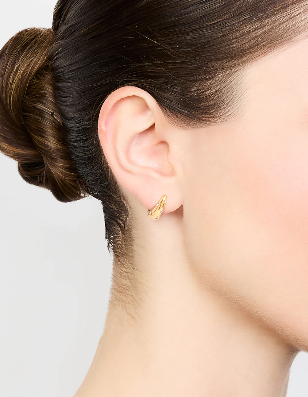 Waterproof Gold Plated Stainless Steel Crystal Huggie Hoop Earrings - Image 2