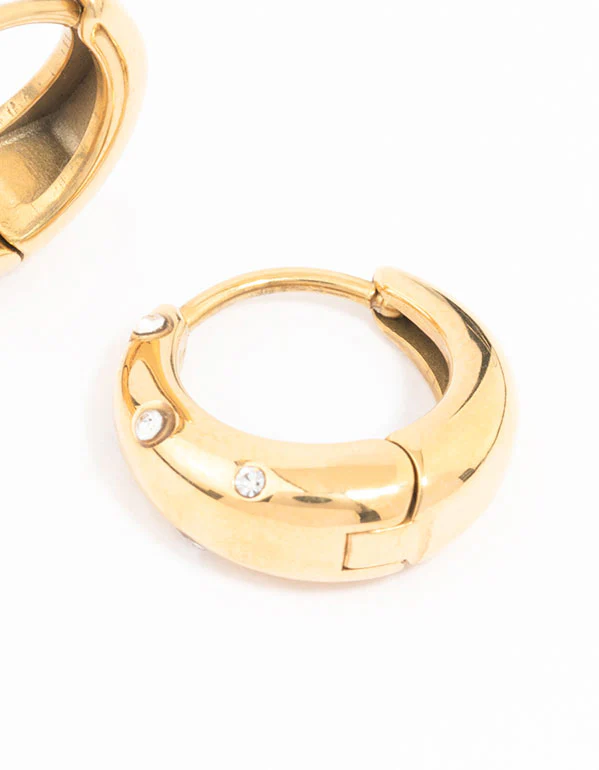 Waterproof Gold Plated Stainless Steel Crystal Huggie Hoop Earrings - Image 5