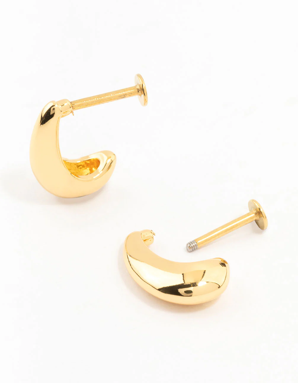Gold Plated Surgical Steel Teardrop Hoop Flat Back Earrings 2-Pack - Image 2