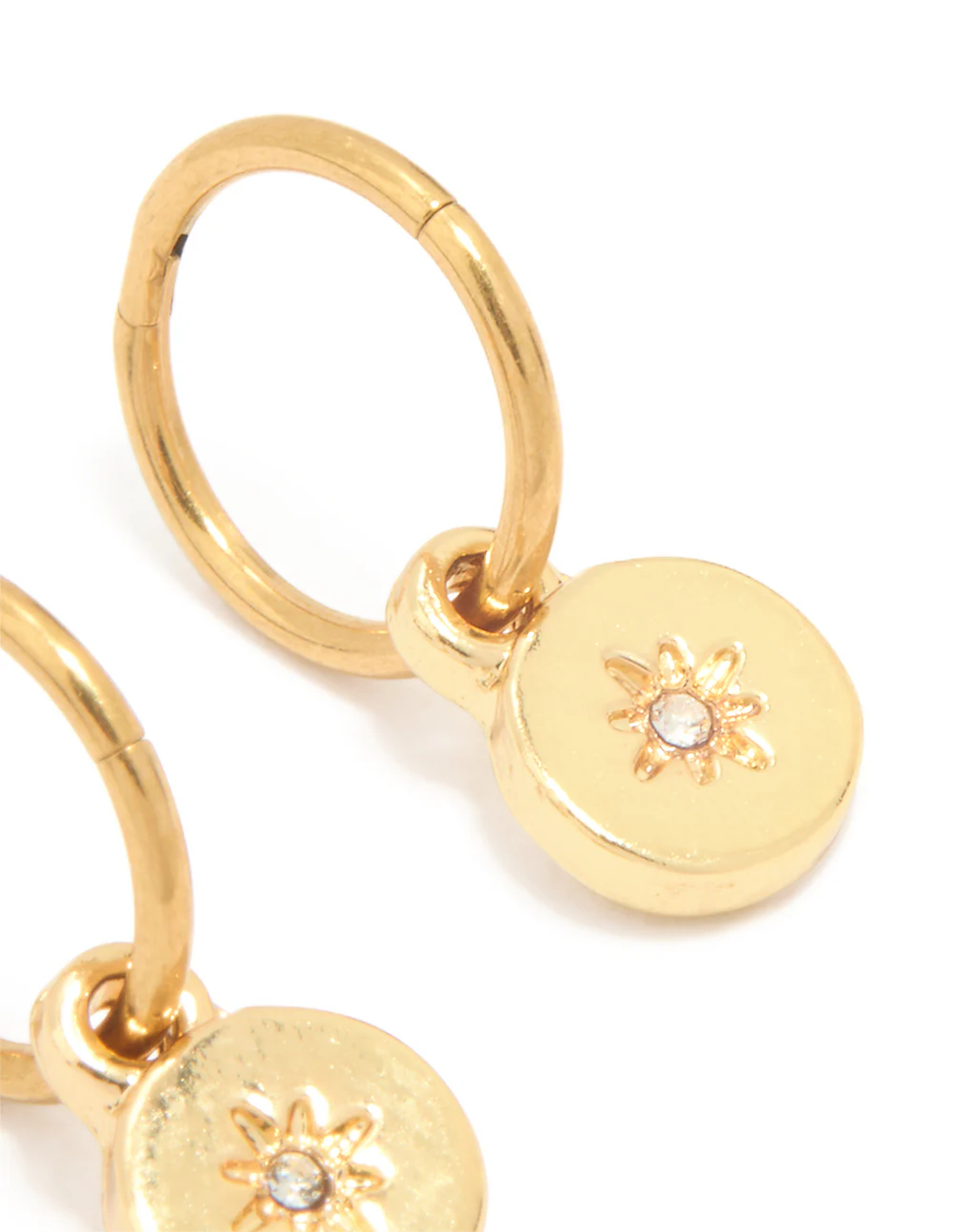 Gold Plated Surgical Steel Thin Disc Star Clicker Eaerings - Image 3