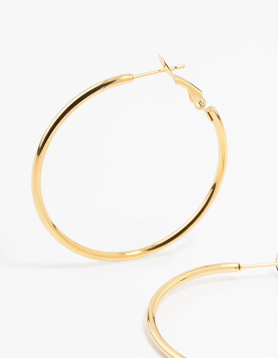 Gold Plated Surgical Steel Thin Hoop Earrings 40 MM - Image 2