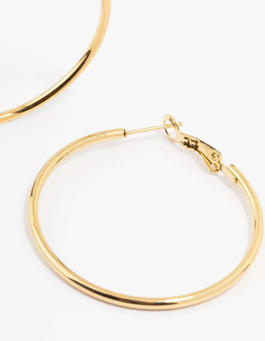 Gold Plated Surgical Steel Thin Hoop Earrings 40 MM - Image 3