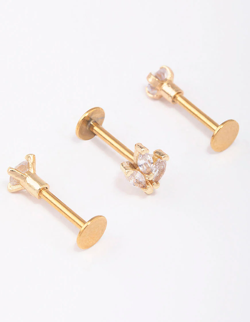 Gold Plated Surgical Steel Triangular Leaf Flat Back 3-Pack - Image 2