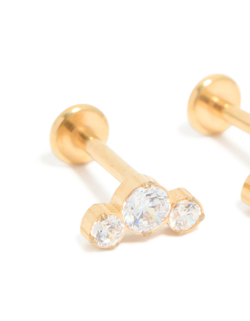Gold Plated Surgical Steel Zirconia Bezel Trio Flat Back Studs - Image 2