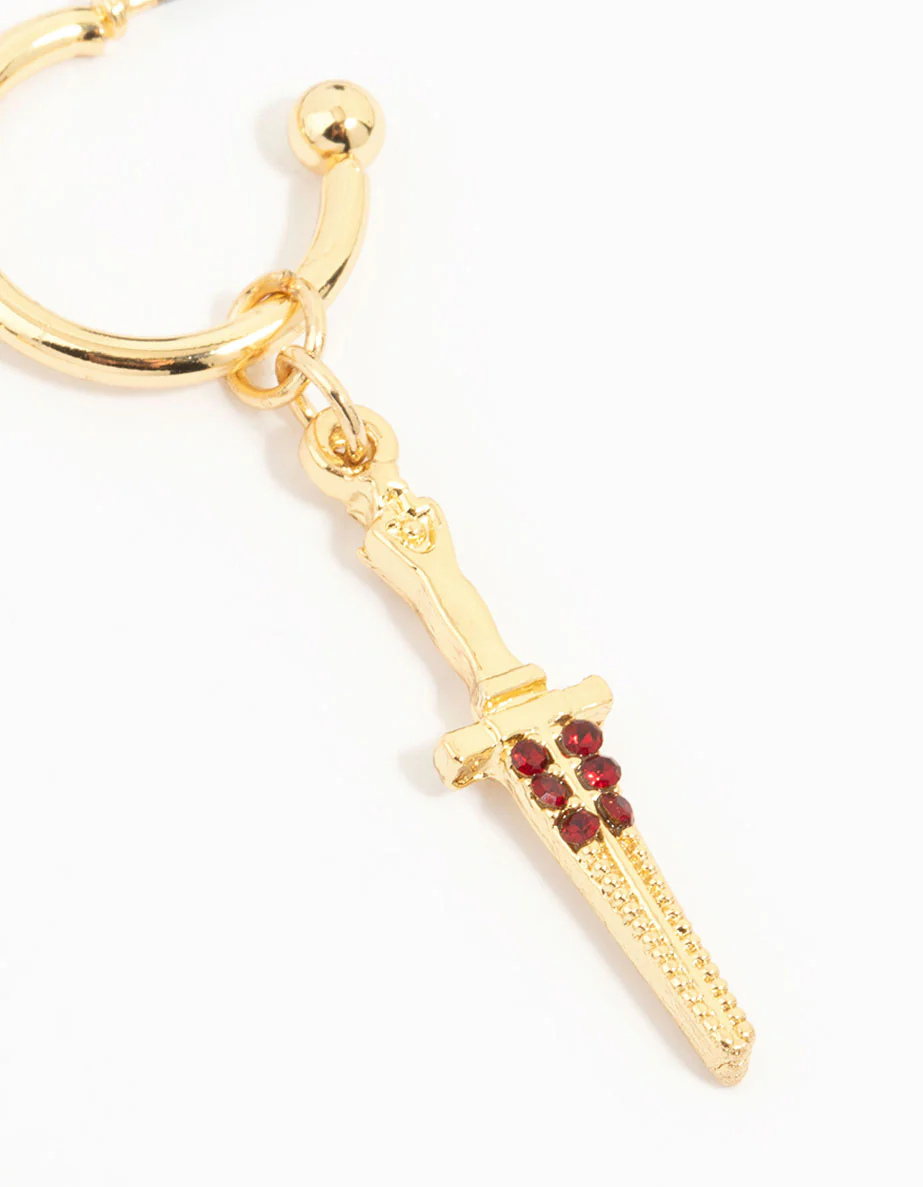 Gold Plated Sword & Burgundy Rose Earrings 3-Pack - Image 3