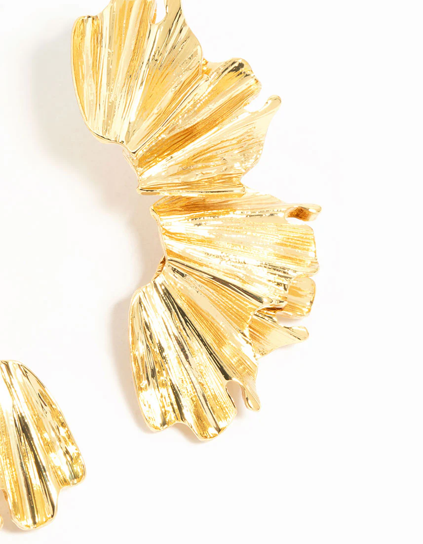 Gold Plated Textured Fan Stud Earrings - Image 5