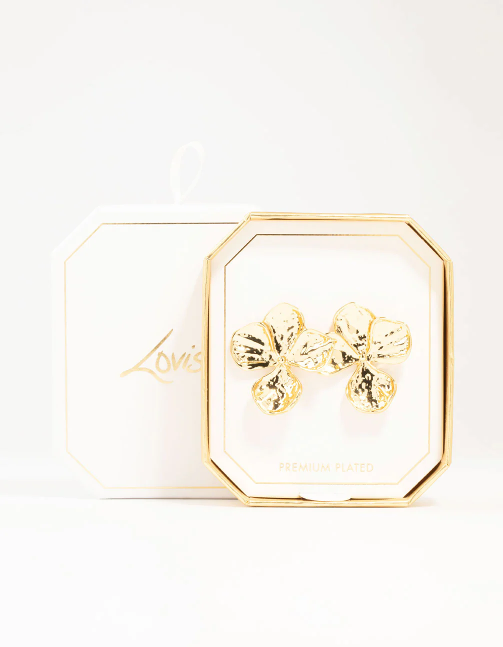 Gold Plated Textured Flower Stud Earrings - Image 7