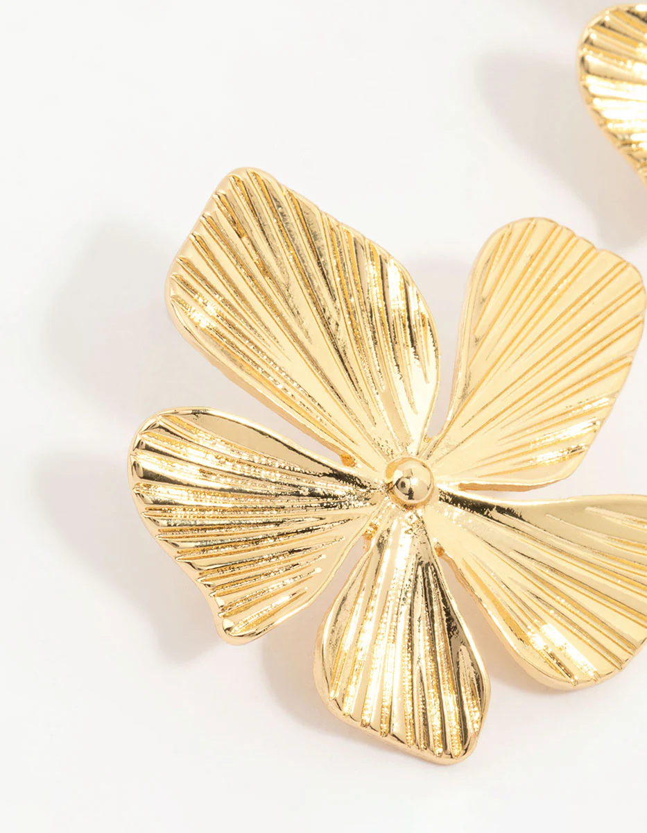 Gold Plated Textured Flower Studs - Image 4