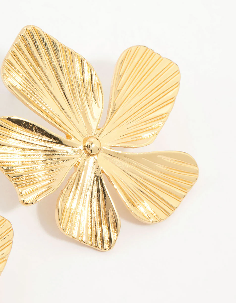 Gold Plated Textured Flower Studs - Image 5