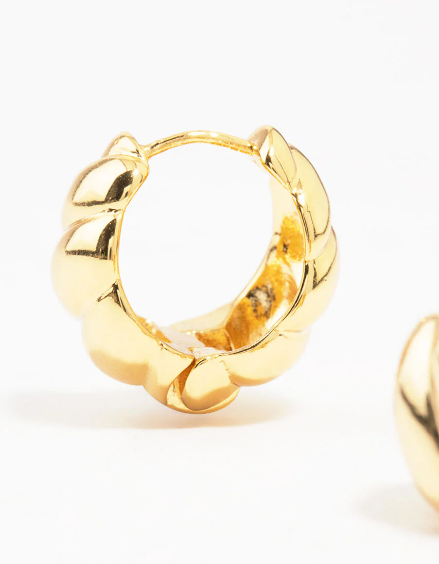 Gold Plated Textured Hoop Earrings - Image 2