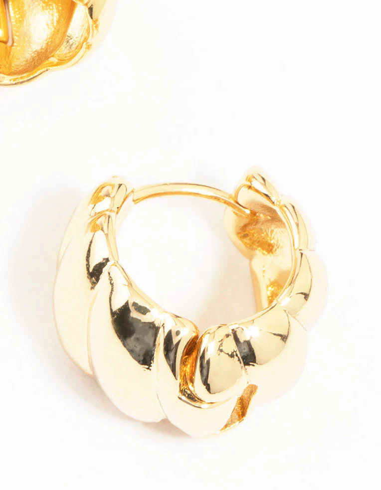 Gold Plated Textured Hoop Earrings - Image 3
