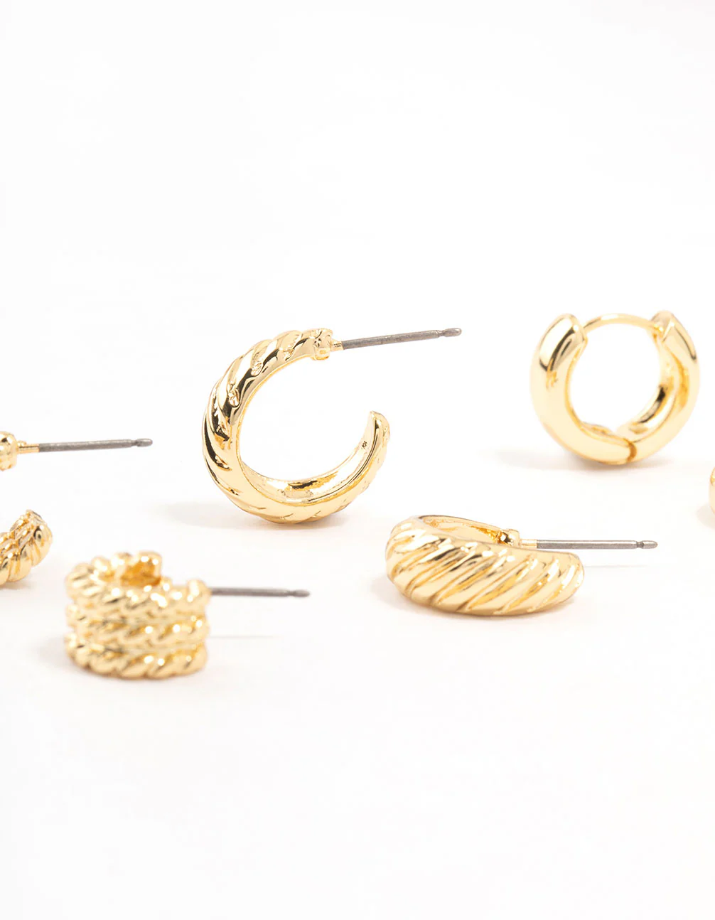 Gold Plated Textured Hoop Earrings Pack - Image 2
