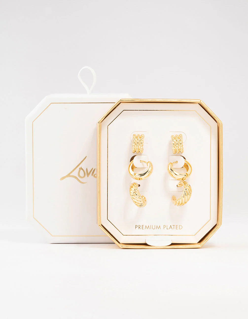 Gold Plated Textured Hoop Earrings Pack - Image 3