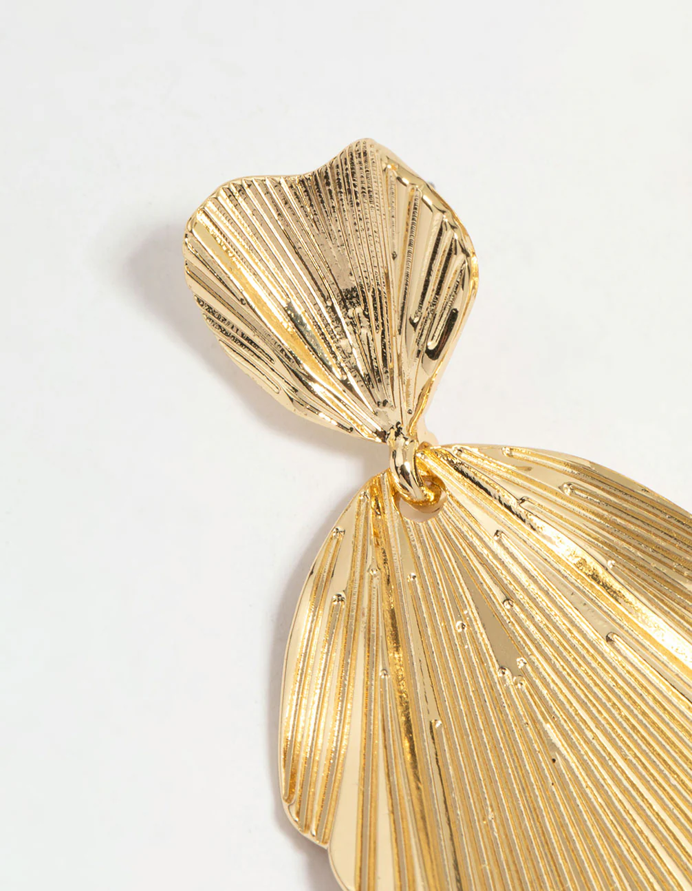 Gold Plated Textured Metal Statement Drop Earrings - Image 4