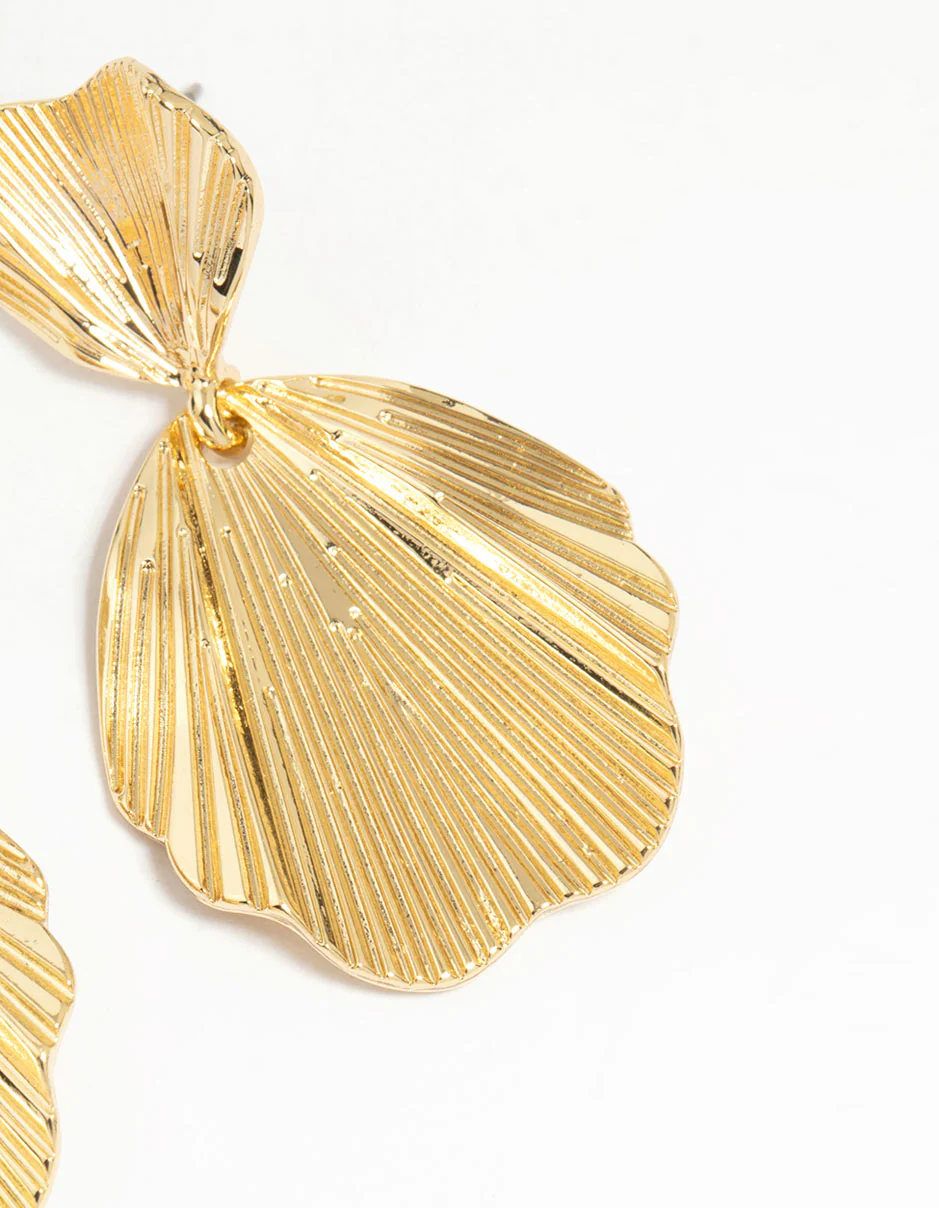 Gold Plated Textured Metal Statement Drop Earrings - Image 5