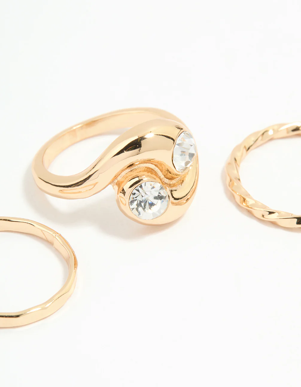 Gold Thick Diamante Twisted Stacking Rings 3-Pack - Image 2