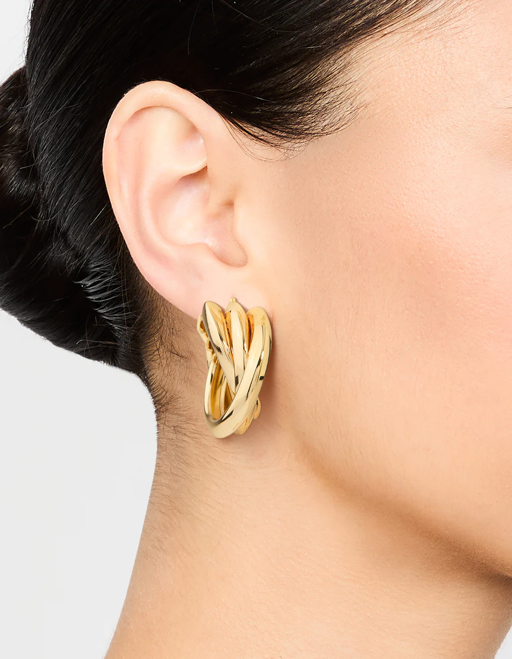Gold Plated Thick Twisted Hoop Earrings - Image 2
