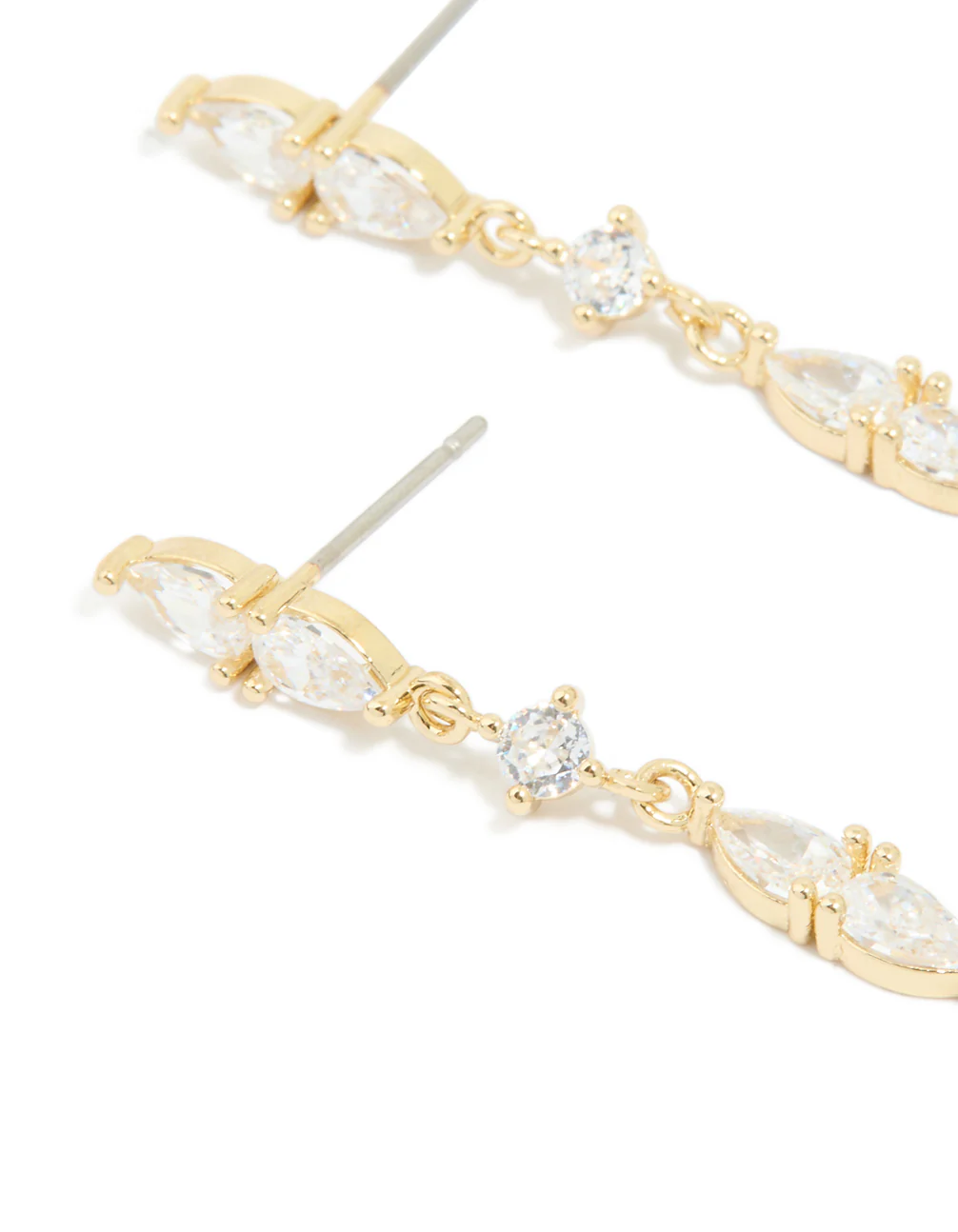 Gold Plated Thin Cubic Zirconia Razzle Drop Earrings - Image 4